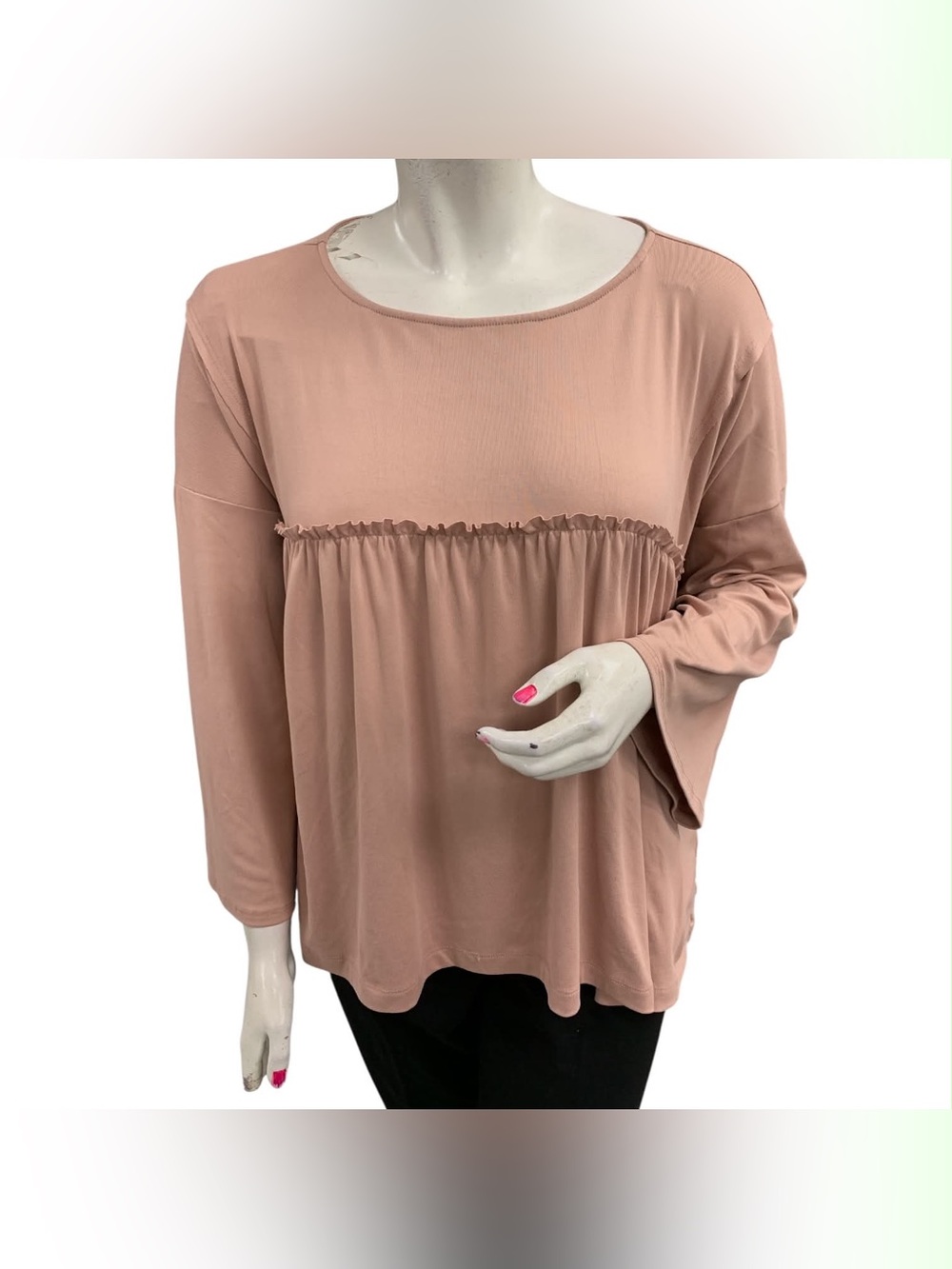 Three Bird Nest Blush Pink Ruffled Empire Long Sleeve Top Size XL